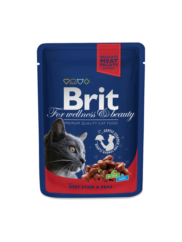 Brit Premium by Nature for Cats Wet Food in Pouch Beef Stew and Peas
