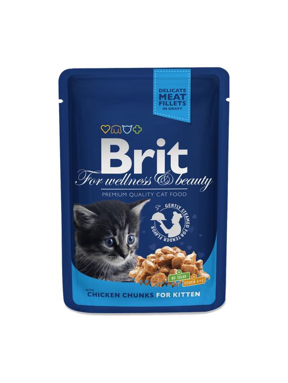 Brit Premium by Nature for Cats Wet Food in Pouch Chicken Chunks for Kittens