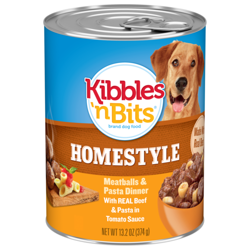 Kibbles n Bits Premium Homestyle Meatballs & Pasta Dinner With Real Beef in Tomato Sauce
