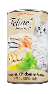 Pet Plus Feline Gourmet Canned Wet Food Sardines, Chicken and Prawn
