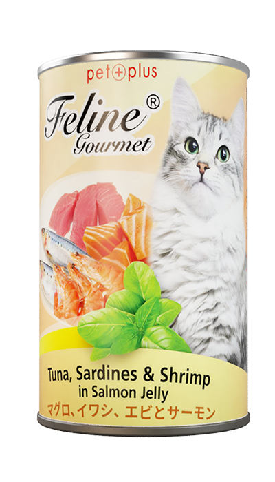 Pet Plus Feline Gourmet Canned Wet Food Tuna, Sardines and Shrimp in Salmon Jelly